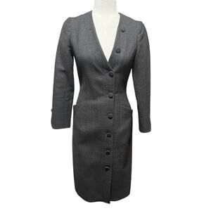 Grey Wool Button Long Coat -Dior-Style Tailoring, Made in Italy (Size 36 / XS-S)